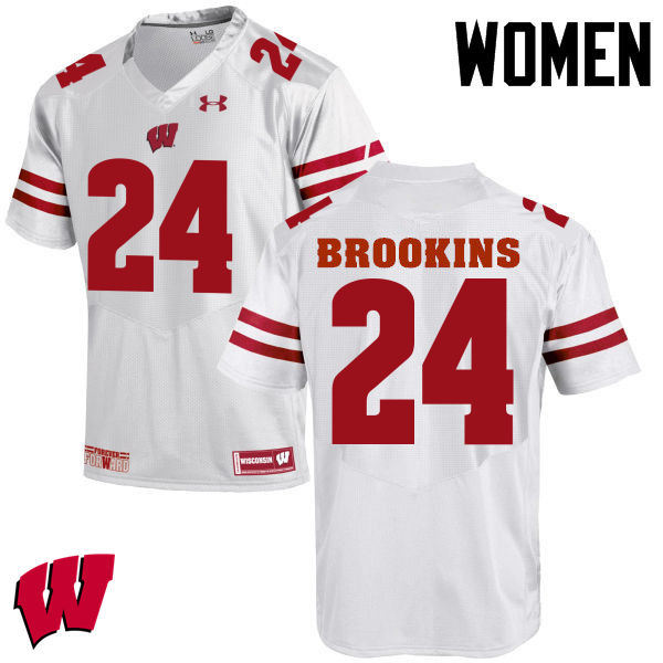 Women Wisconsin Badgers #24 Keelon Brookins College Football Jerseys-White - Click Image to Close